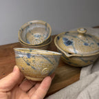 Ręcznie wykonany zestaw do herbaty japońskiej w stylu wabi-sabi – hohin i 3 czarki.