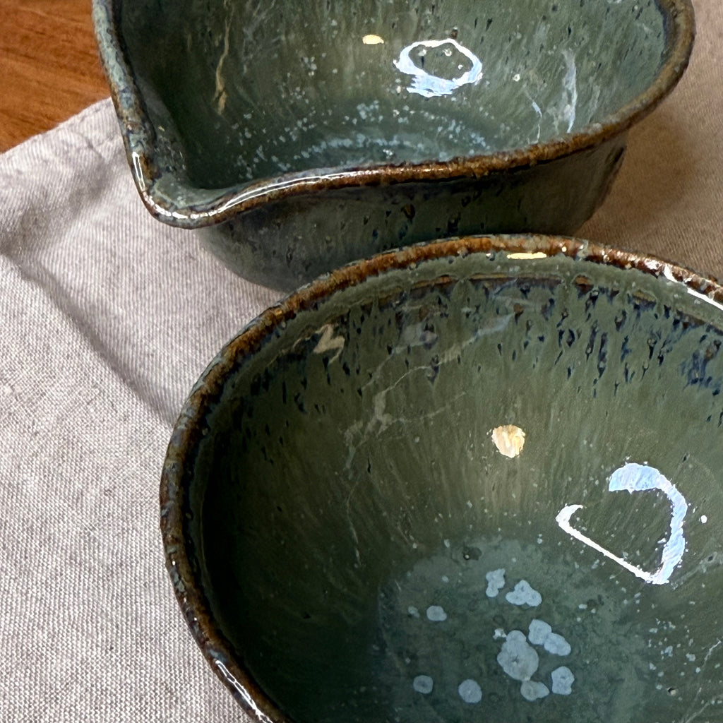 Komplet czarek herbacianych - mame-chawan - „malachitowa łąka”