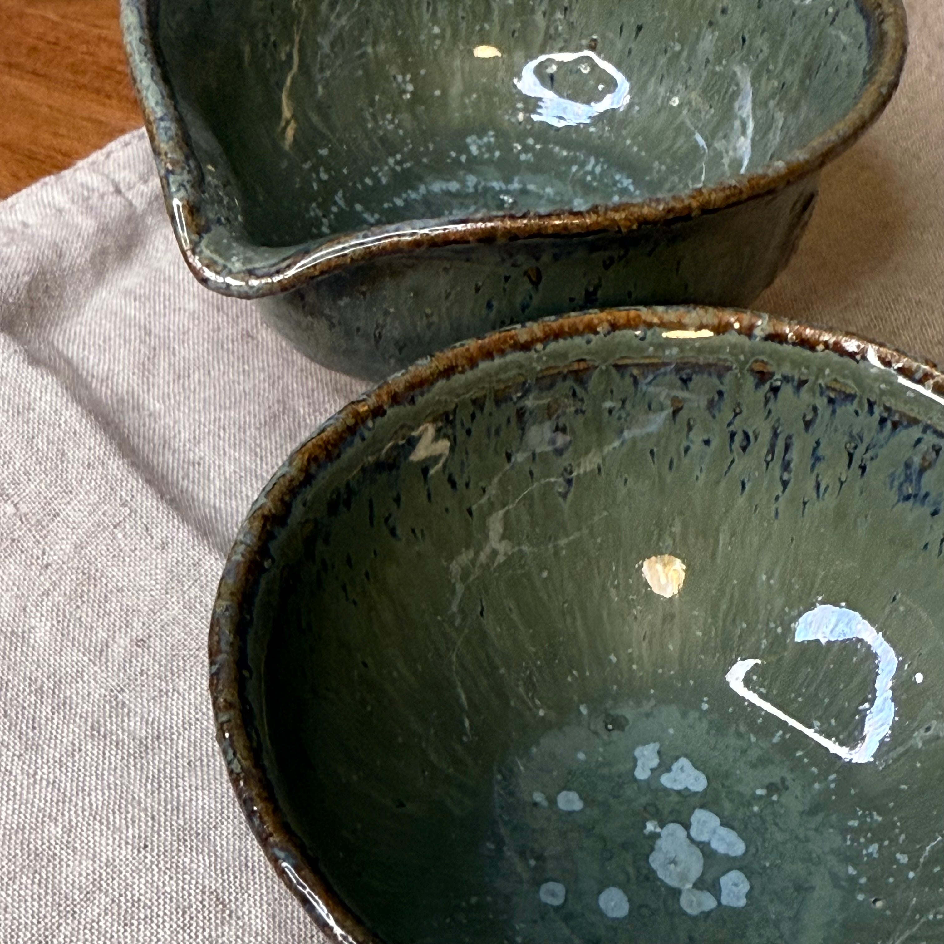 Komplet czarek herbacianych - mame-chawan - „malachitowa łąka”