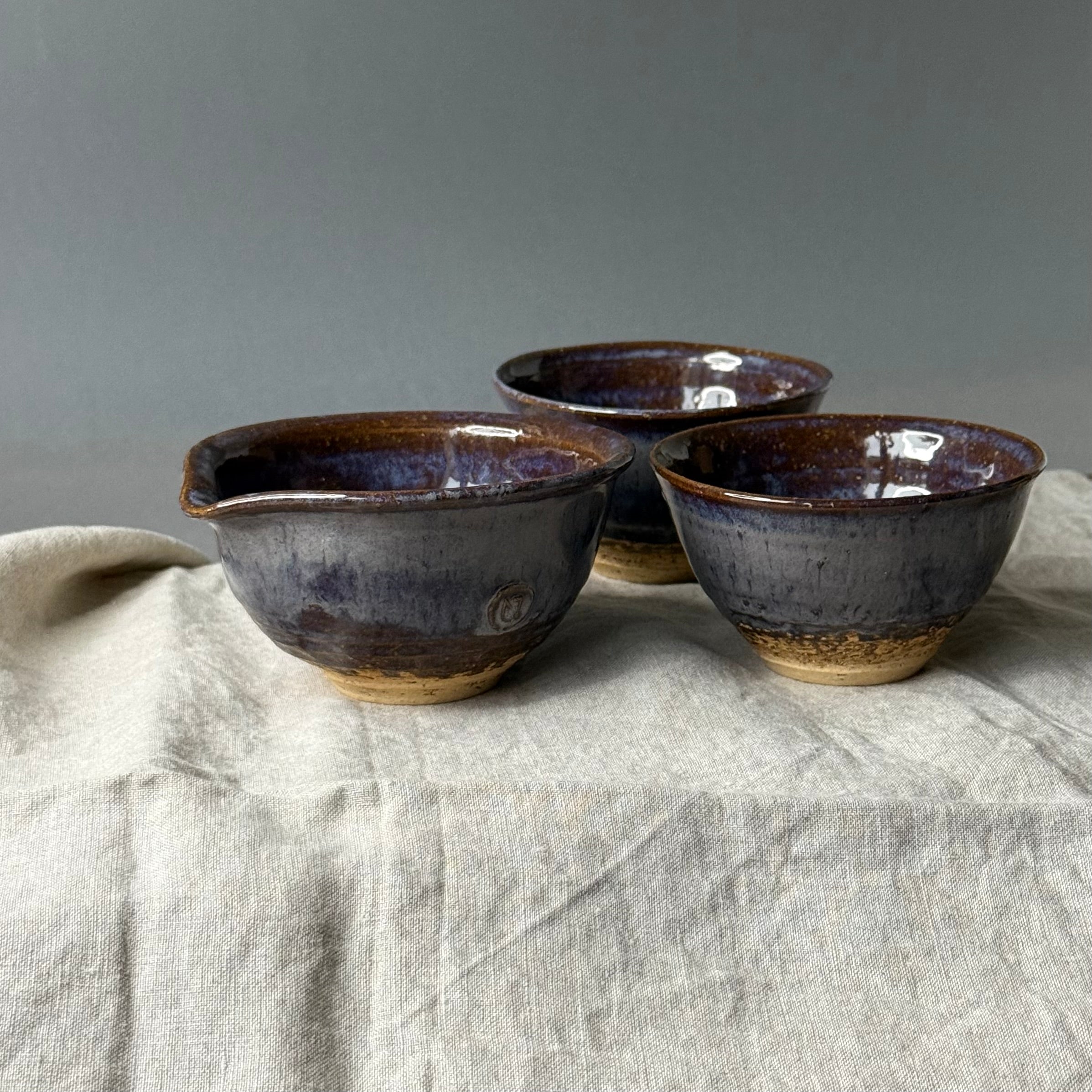 Czarki herbaciane - mame-matchachawan „torfowe jezioro” - komplet 3 elementowy