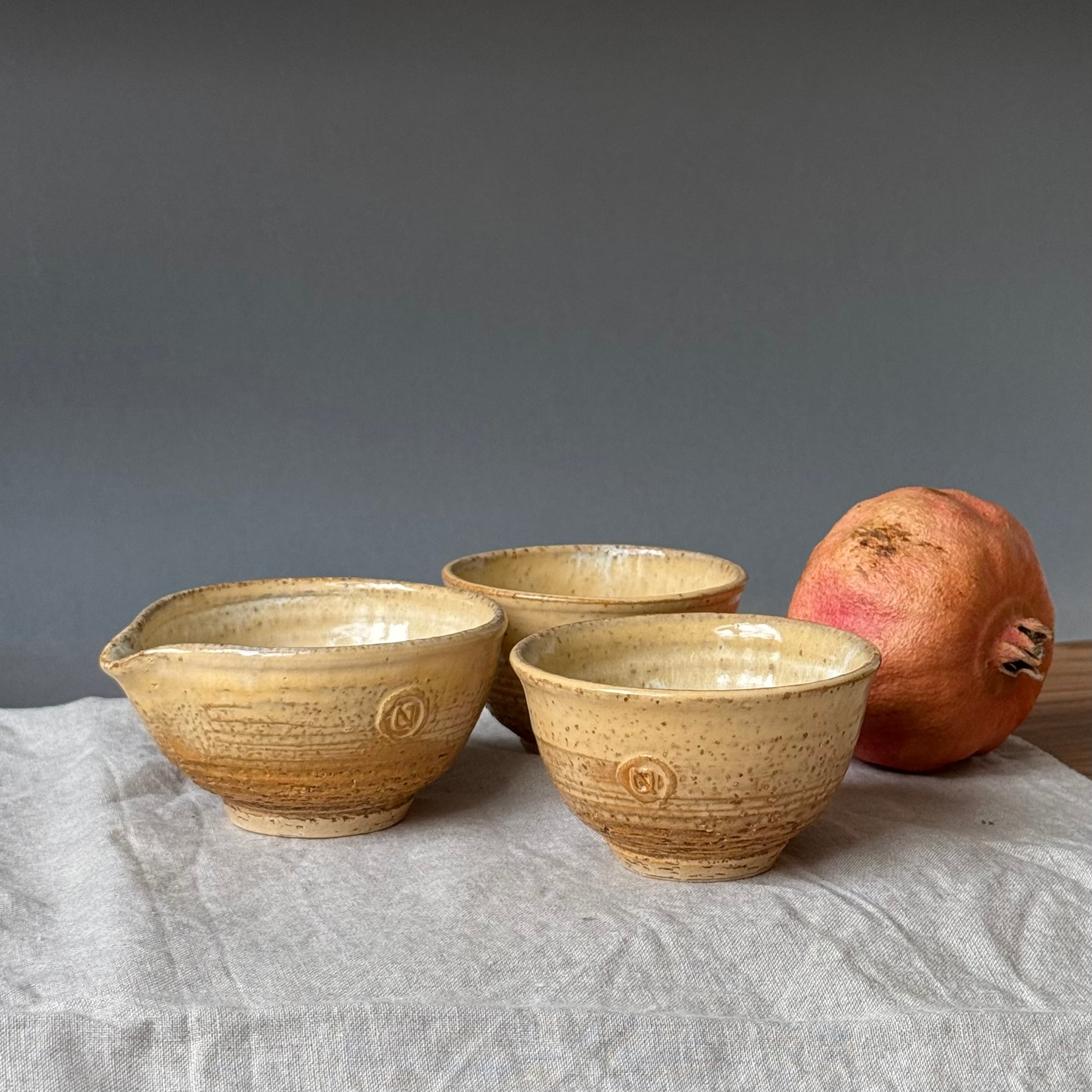 Czarki do herbaty - mame-matchachawan- komplet 3 elementowy - „imbir”